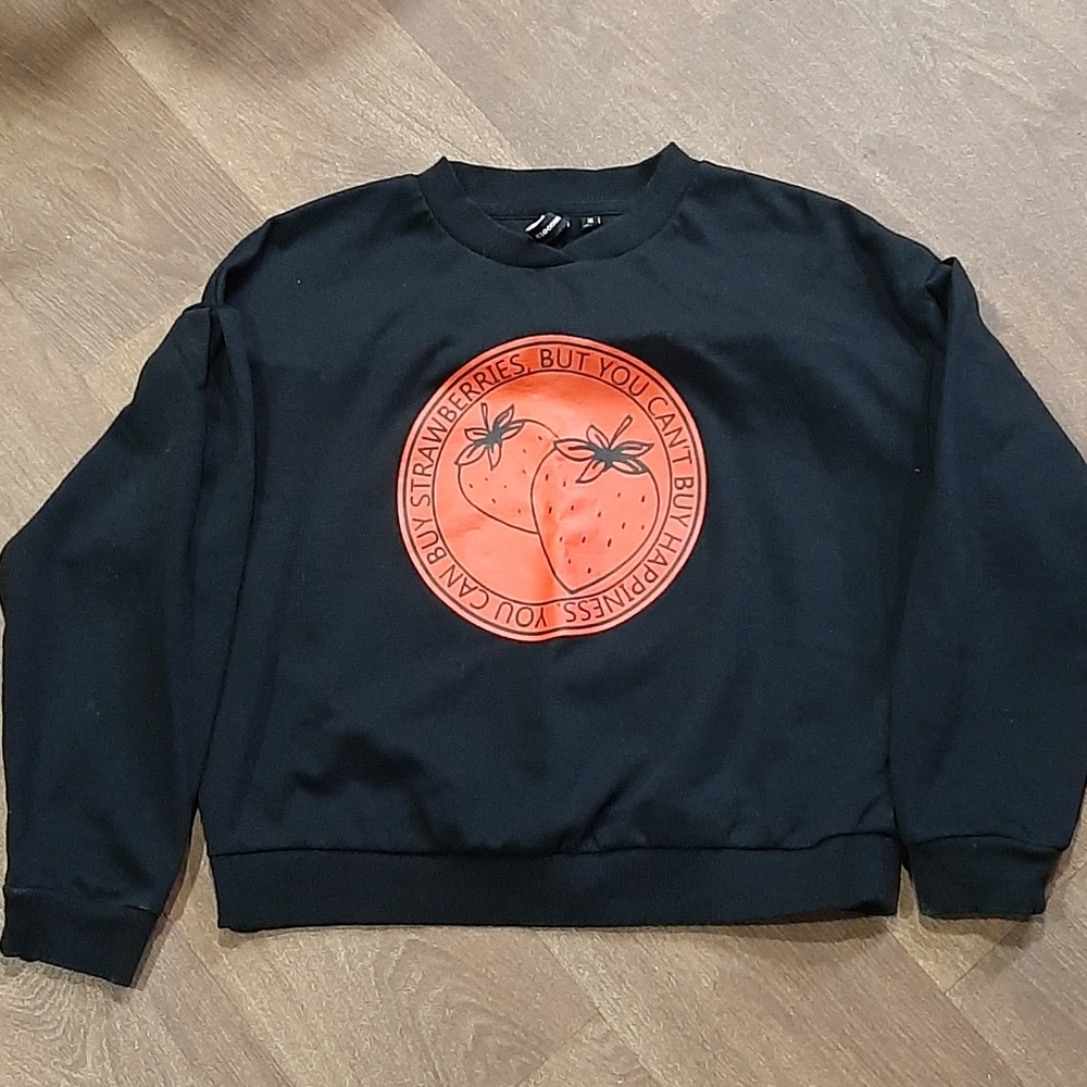 Clockhouse Black Long Sleeve T-Shirt With Strawberries Woman's Medium